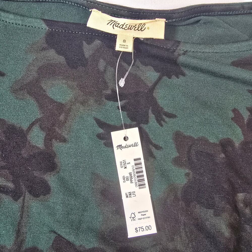 NWT Madewell Cinched Long-Sleeve Top in Luxury Forest Green color. Retails $75 - Picture 4 of 9